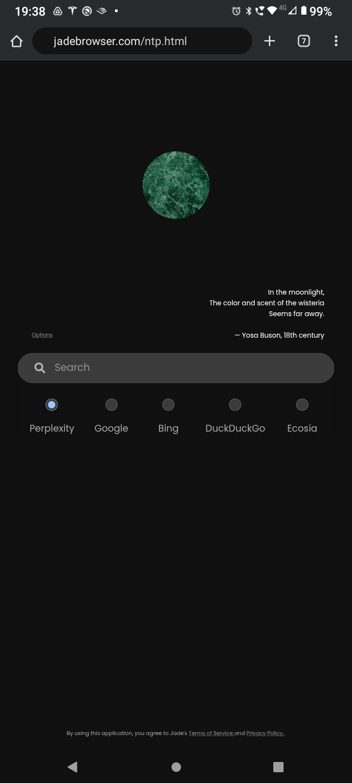 Jade Browser New Tab Page